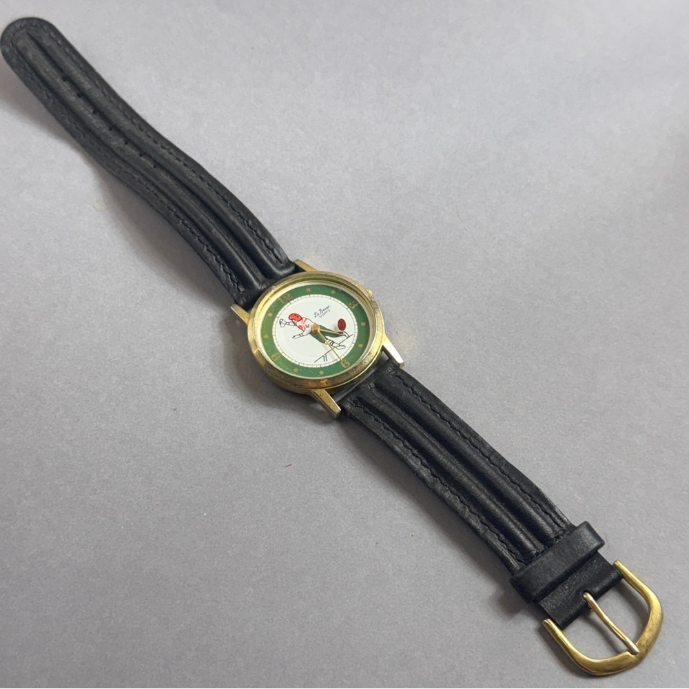 Black Leather Strap Watch with Gold Accents Le Baron Football
